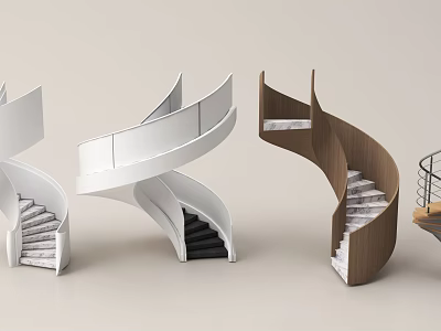 Modern Spiral Staircase Designs With White Wooden Black Steps And Metal Railings 3d model