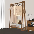 Wooden Clothes Rack With Hanging Clothes Bag Storage Baskets In Bedroom Interior