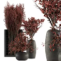 Modern Black Vases With Red Flowers Berries And Leafy Branches Arrangement