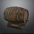 Traditional Wooden Barrel With Metal Hoops And Wooden Stand Tap