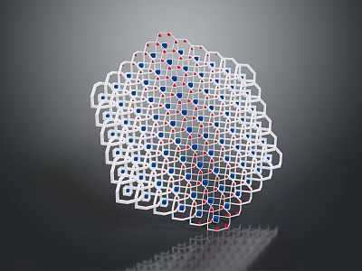 Abstract Irregular Geometric Structure With White Grid And Red Blue Dots 3d model