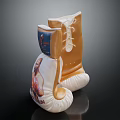 Boxing Gloves in White and Gold with a Boxer Print Design for Sports