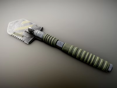 Durable Multipurpose Hardware Tool With Serrated Blade Green Spiral Patterned Grip For Outdoor Use 3d model