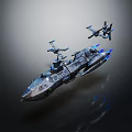Futuristic Sci Fi Spaceship Design With Flying Drones And Blue Thruster Engines 3d model