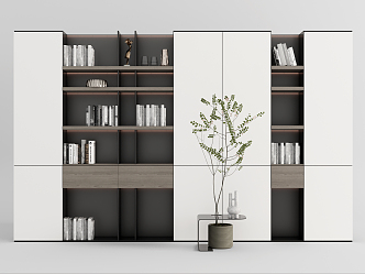 modern bookcase book ornaments potted plant 3d model