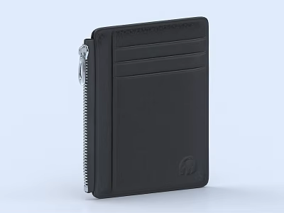 Sleek Modern Black Leather Wallet With Zipper Closure Card Slots And Logo Design 3d model