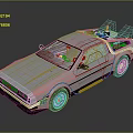 Silver Retro Futuristic Car With Roof Mounted Device Blue Stripes And Red Components