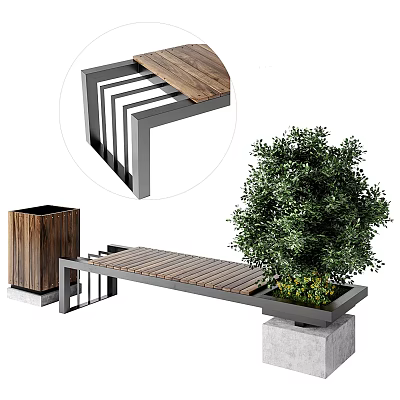 modern outdoor chair flower bed tree pool green plant potted park seat 3d model