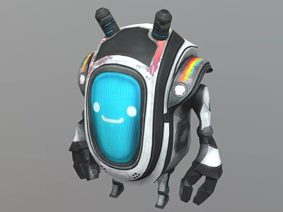 Game Movie Character Robot Featuring Blue Screen Smiley Face And Black Silver Body Design 3d model