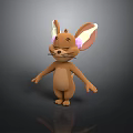 Cute Brown 3D Cartoon Mouse Character With Large Shiny Ears In Standing Pose
