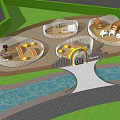 Kids Playground With Circular Play Areas Palm Trees Greenery And Pathway