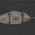 Silver Ship Shaped Decorative Vessel With Carved Details And Ornate Base