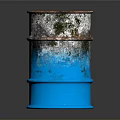 Rusted Blue Oil Barrel With Weathered Surface And Metallic Finish Against Dark Background