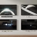 Four Wall Mounted TV Screens Displaying Moon And Planet 3d model