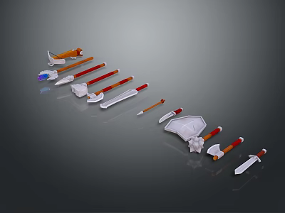 Weapons with Colored Handles and Metal Blades Including Swords Axes Daggers 3d model