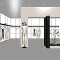 Modern Minimalist Clothing Store Interior With Clothes On Hangers And Plant Decoration