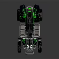 Terrain Suitable For Four Wheeled ATV With Dark Blue Green Flame Graphics And Large Tires