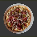 Delicious Pizza Topped With Red Green Bell Peppers Sliced Meat And Melted Cheese