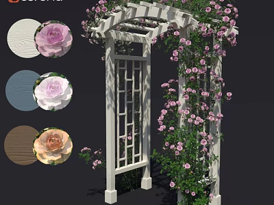 Decorative Ornament Set Featuring White Pergola Pink Purple Roses And Color Swatches 3d model