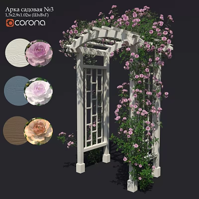Decorative Ornament Set Featuring White Pergola Pink Purple Roses And Color Swatches 3d model