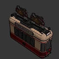 Vintage Red and Cream Tram with No 214 Number Dual Top Bells and Tramline Sign