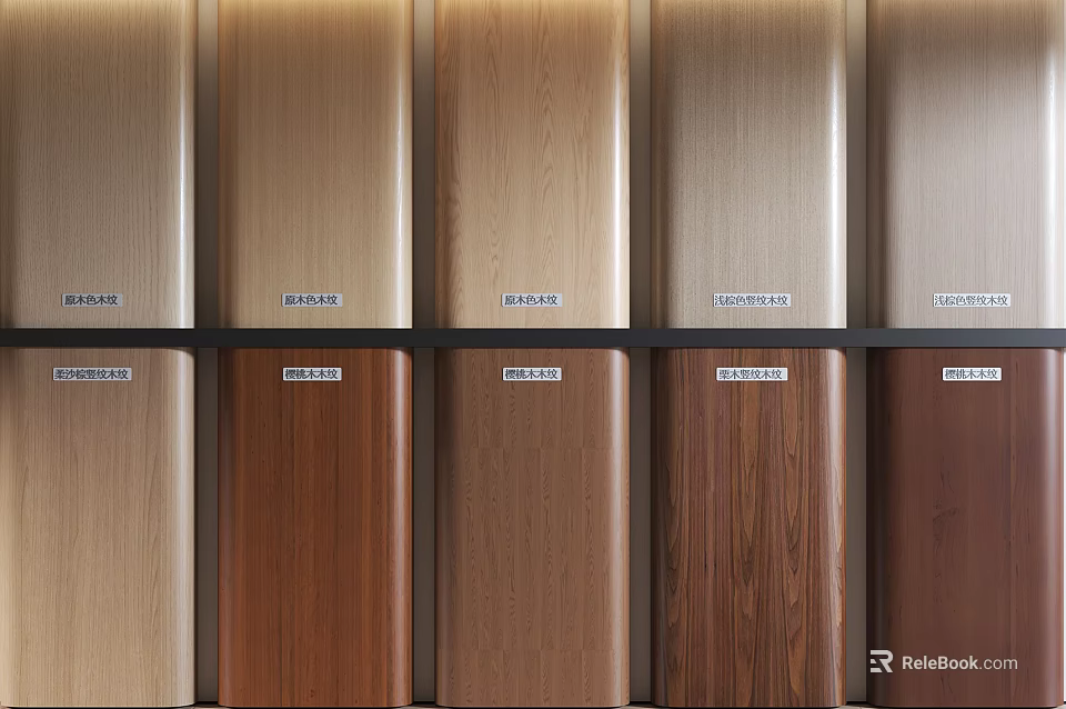 Various Wooden Panel Samples With Different Wood Grain Shades And Color 3d model 