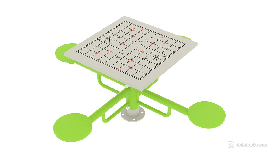 Outdoor Kids Playground Equipment With Square Chessboard Surface And Green Seats 3d model 