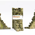 Ancient Weathered Stone Building Exterior Wall With Mossy Ruins And Broken Bricks