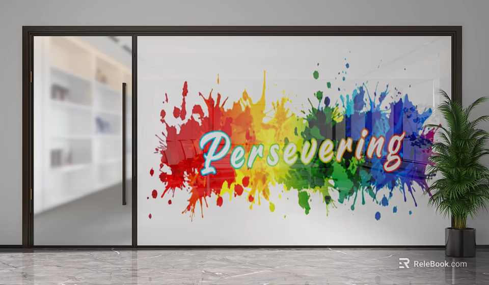 Modern Indoor Partition With Colorful Splatter Art And Persevering Lettering Design 3d model 