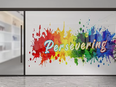 Modern Indoor Partition With Colorful Splatter Art And Persevering Lettering Design 3d model
