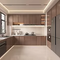 Modern Kitchen Interior With Wooden Cabinets White Countertop And Built In Appliances