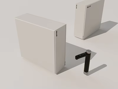 Black Modern Sleek Faucet With White Product Boxes In Kitchen Setting 3d model