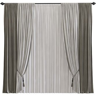 European-style Fabric Plain Curtain 3d model