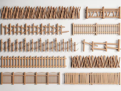 Wooden Fences With Various Styles And Classic Designs For Outdoor Decoration 3d model