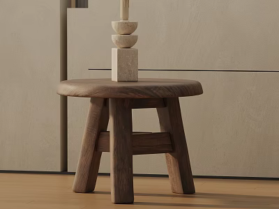 Minimalist Wooden Side Table With Natural Tone And Sturdy Legs For Modern Living Room Decor 3d model