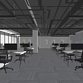 Modern Public Office Area Featuring Open Layout Multiple Workstations Desks Office Chairs And Bright Lighting 3d model
