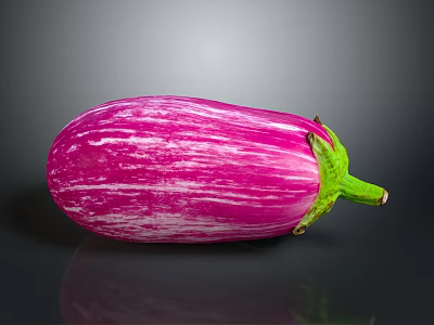 Vibrant Fresh Purple And White Striped Eggplant Isolated On Dark Background 3d model