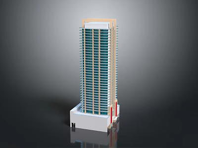 Modern High Rise Building Exterior With Glass Facade White Base And Red Accents 3d model