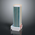Modern High Rise Building Exterior With Glass Facade White Base And Red Accents