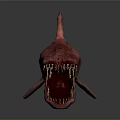 Red Shark Model With Open Mouth Sharp Teeth On Gray Background