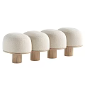 Modern Stylish Sofa Stools With Beige Green Velvet Upholstery And Wooden Legs