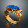 Elegant Golden Bracelet With Blue Beetle Decor And Colorful Inlays