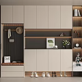 Modern Shoe Cabinet Design With Storage Bench Coat Hanger And Decorative Lighting