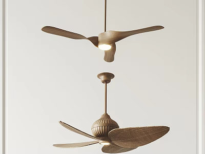 Modern Air Conditioning Fans With Wooden Blades And Ceiling Light Design 3d model