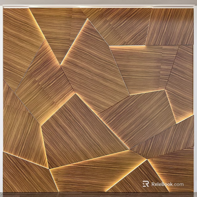 Modern 3D Wooden Wall Decor With Geometric Patterns And Lighting Accents 3d model
