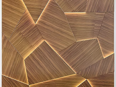 Modern 3D Wooden Wall Decor With Geometric Patterns And Lighting Accents 3d model