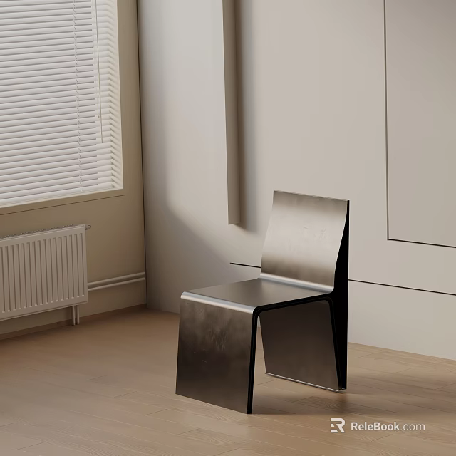 Sleek Modern Metal Dining Chair In Minimalist Interior With White Wall And Wooden Floor 3d model 