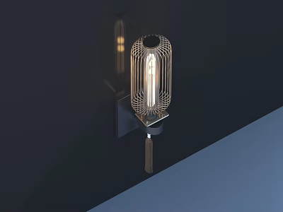 Modern Style Wall Lamp with Metal Frame Light Bulb and Minimalist Design on Dark Wall 3d model