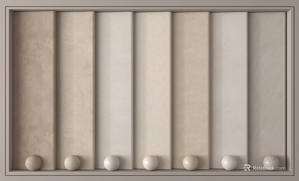 Vertical Light Beige Panels with White Round Bases Decorative Arrangement 3d model 