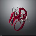 Fantasy Character And Mythical Red Dragon With Curved Body Sharp Horns And White Spikes